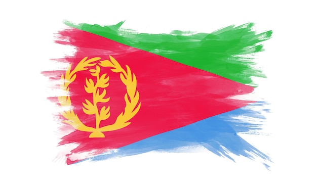 Trazo de pincel de bandera de Eritrea, bandera nacional sobre fondo blanco