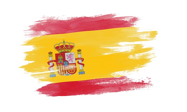 Trazo de pincel de bandera de España, bandera nacional sobre fondo blanco