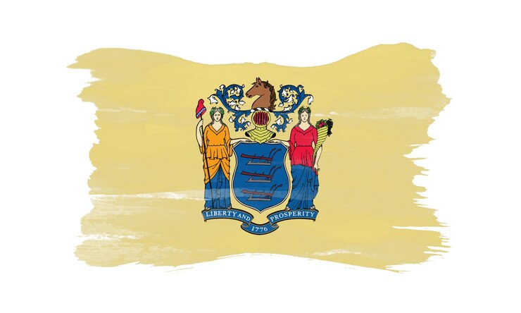 Foto trazo de pincel de la bandera del estado de nueva jersey fondo de la bandera de nueva jersey