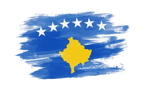 Trazo de pincel de bandera de Kosovo, bandera nacional sobre fondo blanco