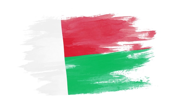 Trazo de pincel de bandera de Madagascar, bandera nacional sobre fondo blanco