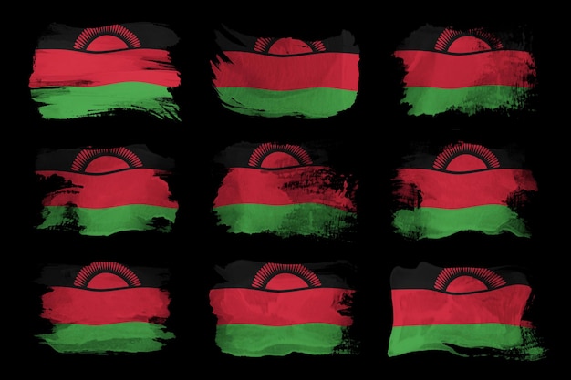 Trazo de pincel de bandera de Malawi, bandera nacional sobre fondo negro