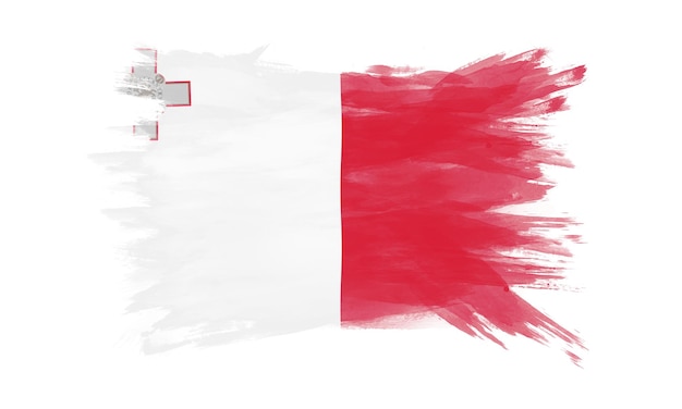 Trazo de pincel de bandera de Malta, bandera nacional sobre fondo blanco