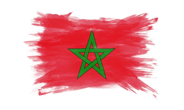 Trazo de pincel de bandera de Marruecos, bandera nacional sobre fondo blanco