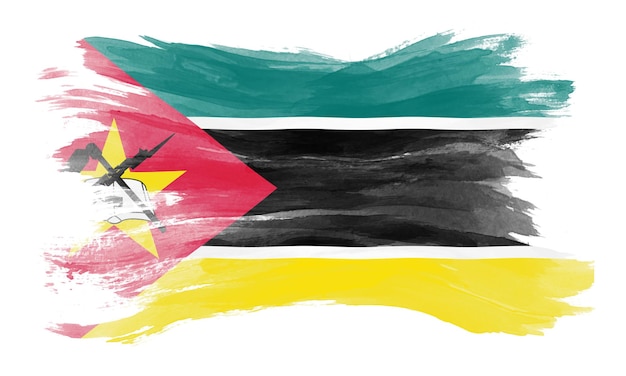 Trazo de pincel de bandera de Mozambique, bandera nacional sobre fondo blanco