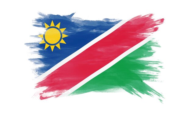 Trazo de pincel de bandera de Namibia, bandera nacional sobre fondo blanco