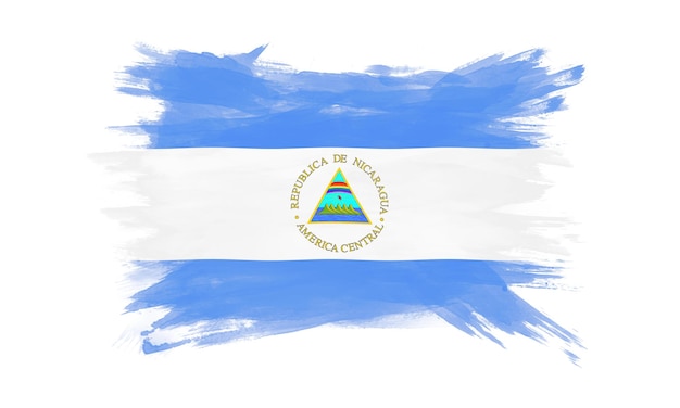 Trazo de pincel de bandera de nicaragua, bandera nacional sobre fondo blanco