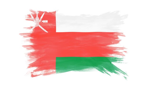 Foto trazo de pincel de bandera de omán, bandera nacional sobre fondo blanco
