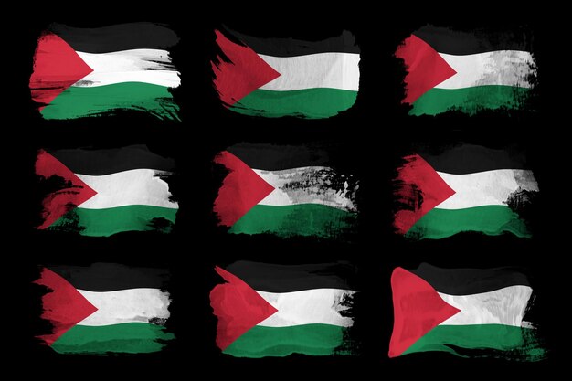 Trazo de pincel de bandera palestina, bandera nacional sobre fondo negro