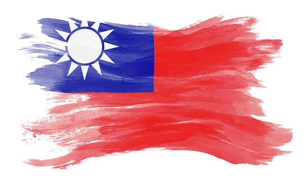 Trazo de pincel de bandera de Taiwán, bandera nacional sobre fondo blanco