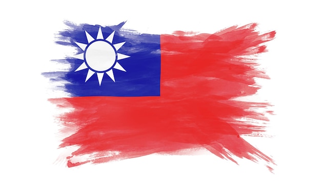 Trazo de pincel de bandera de Taiwán, bandera nacional sobre fondo blanco