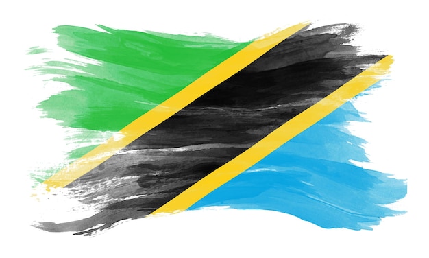 Trazo de pincel de bandera de Tanzania, bandera nacional sobre fondo blanco