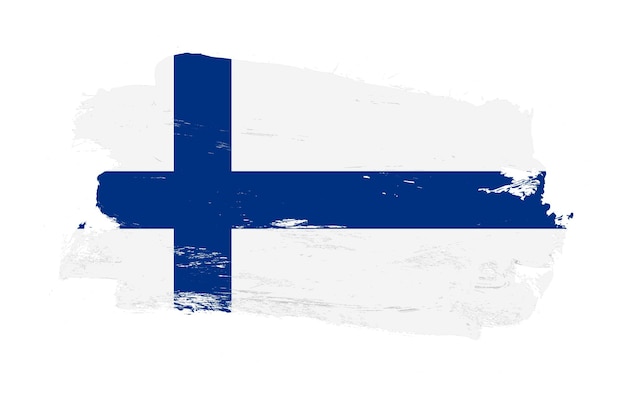 Foto trazo pincel pintado angustiado bandera de finlandia sobre fondo blanco