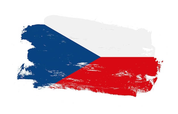 Trazo pincel pintado angustiado bandera de la república checa sobre fondo blanco
