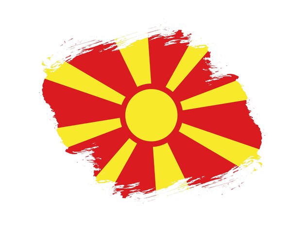 Trazo pincel textura bandera de macedonia del norte sobre fondo blanco