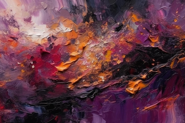 Trazos abstractos de pintura al óleo púrpura y rosa con IA generativa dorada