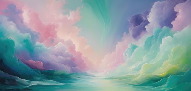 Los trazos de fondo de las nubes de pintura brillante en colores verdes y púrpuras suaves