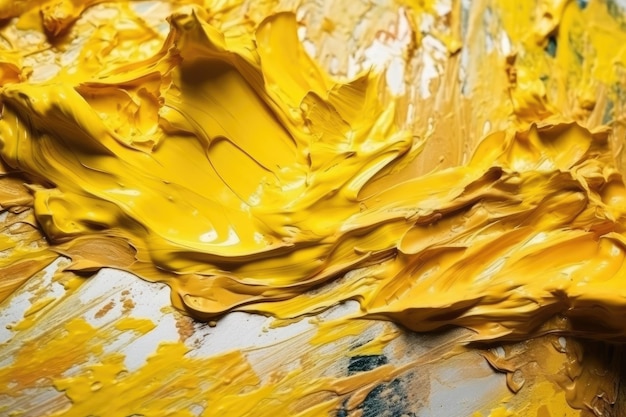 Trazos de pintura al óleo de color amarillo brillante y dorado sobre un fondo blanco IA generativa