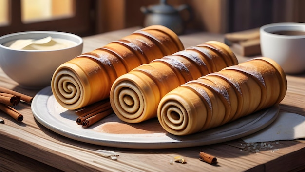 Foto trdelnik checo con pastel de canela y vainilla