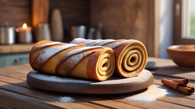 Foto trdelnik checo con pastel de canela y vainilla