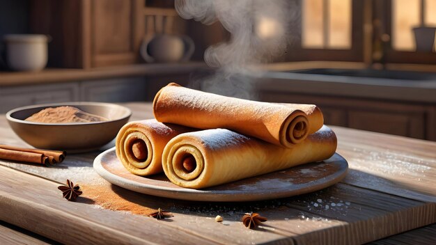 Foto trdelnik checo con pastel de canela y vainilla