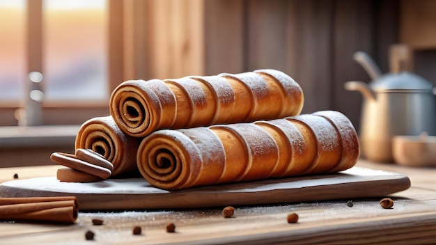 Foto trdelnik checo con pastel de canela y vainilla