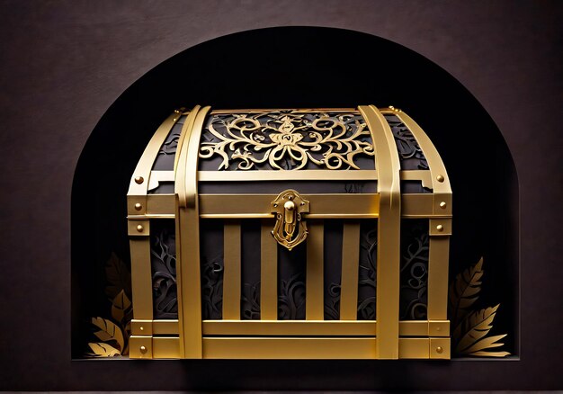 Foto treasure chest in the cave with gold background