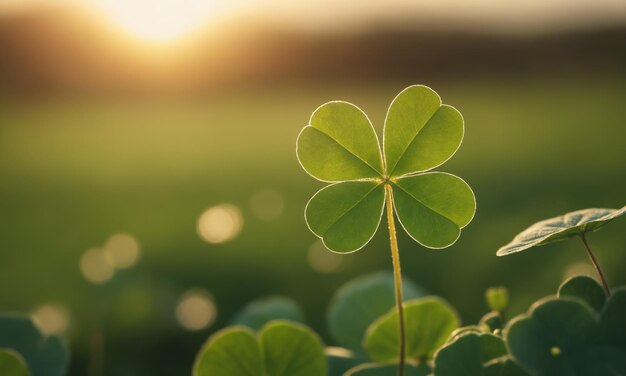 El trébol de cuatro hojas de cerca el día de San Patricio