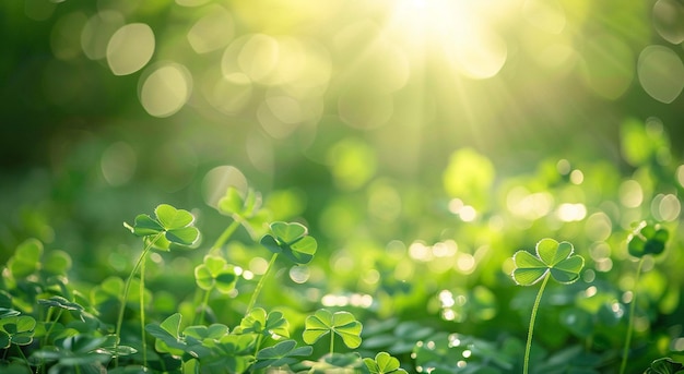 Un trébol verde con el sol detrás de él