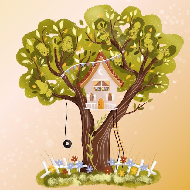 Treehouse Summer ilustración infancia feliz