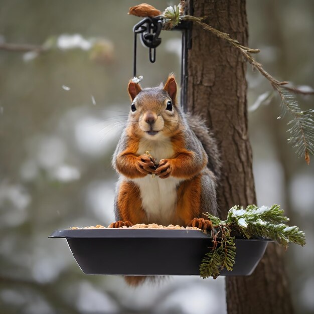 Treetop Treat Eichhörnchen sitzt im Futterhäuschen