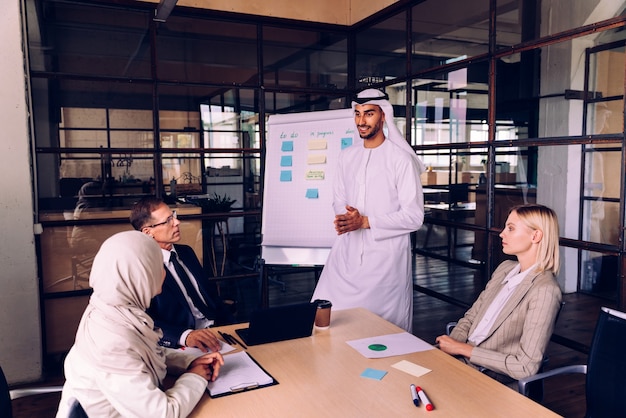 Treffen des multiethnischen Corporate Business-Teams im Büro für einen strategischen Marketingplan