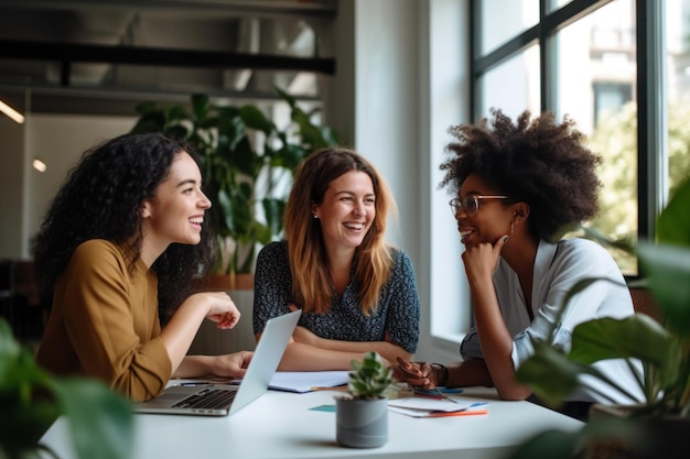 Treffen von Büroangestellten, Unternehmerinnen, multiethnischen Frauen, generative KI