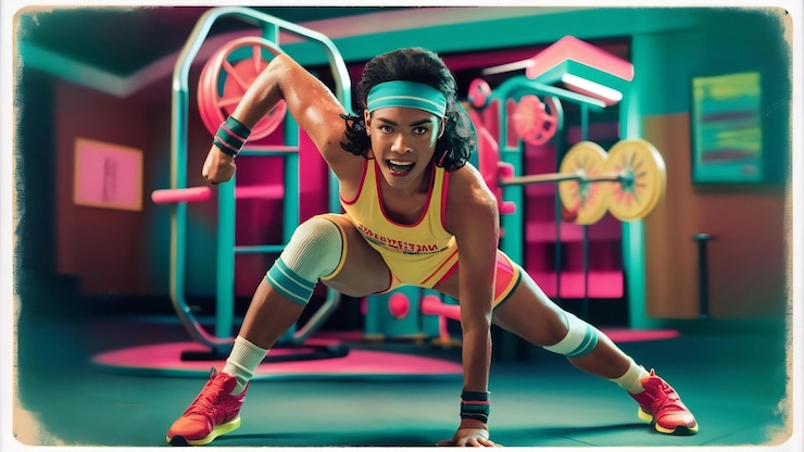Foto treinador dos anos 80 fazendo exercícios