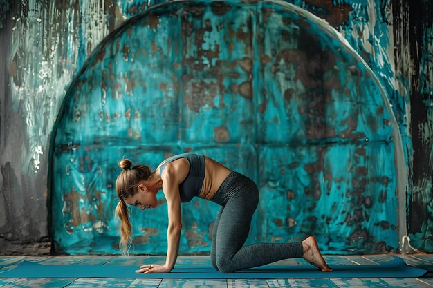 Treinadora mulher treinando postura de ioga exercício de concentração de asana no tapete