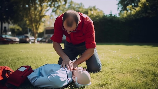 Treinamento de primeiros socorros de emergência cpr em homem de ataque cardíaco