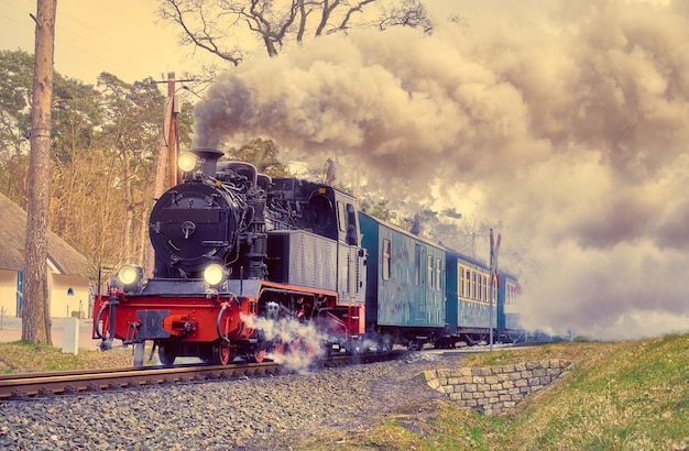 Trem a vapor histórico na ilha rugen na alemanha