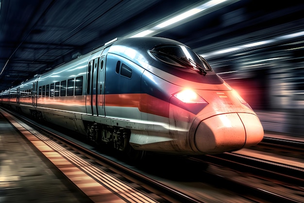 Trem de alta velocidade em movimento à noite