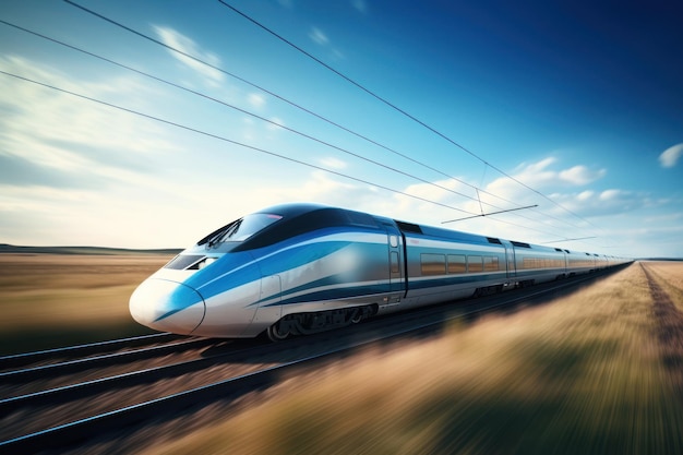 Foto trem de alta velocidade movendo-se a velocidade paisagem natural