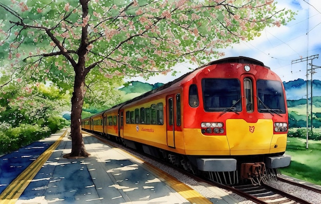 Foto trem nas montanhas e estação