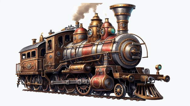 Trem steampunk ilustração de fotografia no início do vapor imagem de fundo branco arte gerada por IA
