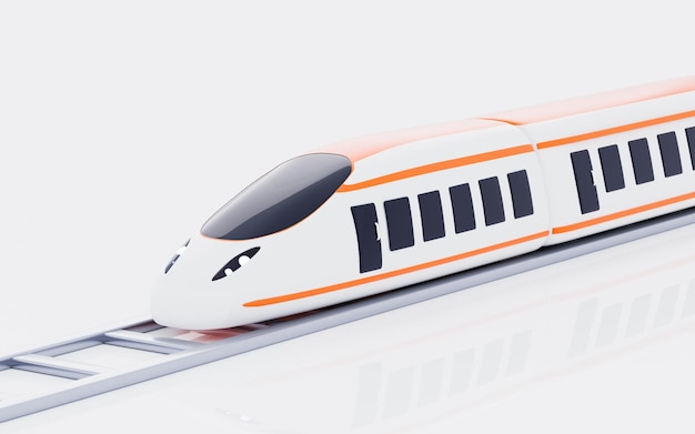 Tren de alta velocidad de dibujos animados en la representación 3d de fondo blanco