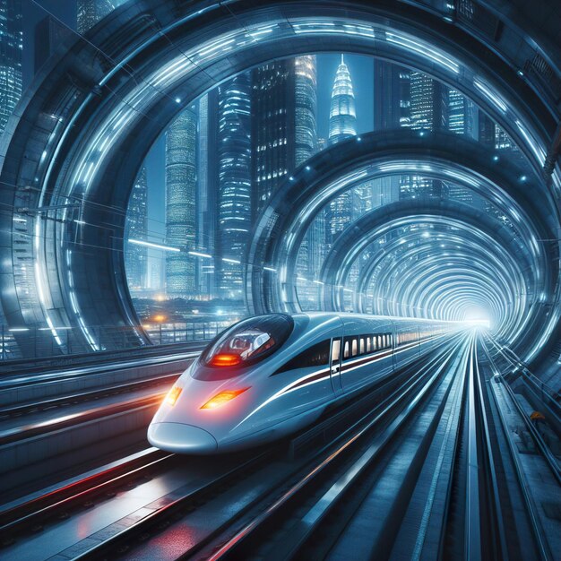 Tren de alta velocidad en la escena de la ciudad del futuro