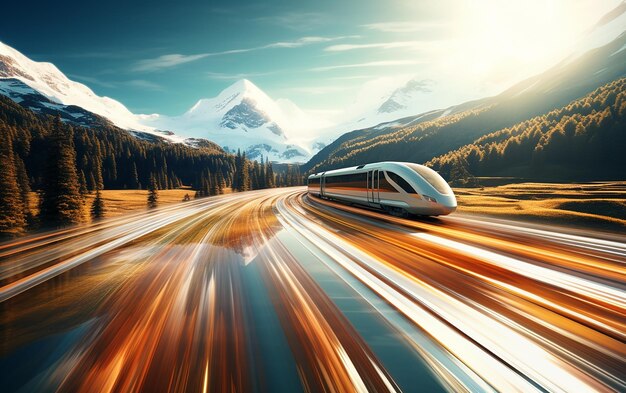 Foto tren de alta velocidad en la naturaleza creado con arte generativo