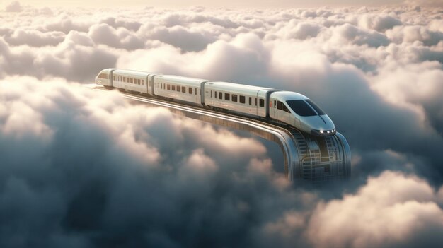 Tren de alta velocidad en las nubes HD 8K fondo de pantalla Imagen fotográfica de stock