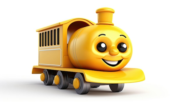 Un tren amarillo con una sonrisa en la cara