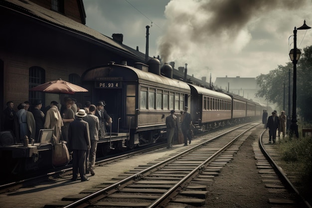 Foto tren antiguo en el casco antiguo ia generativa