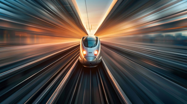 Foto tren araffe moviéndose a través de un túnel con movimiento borroso generativo ai