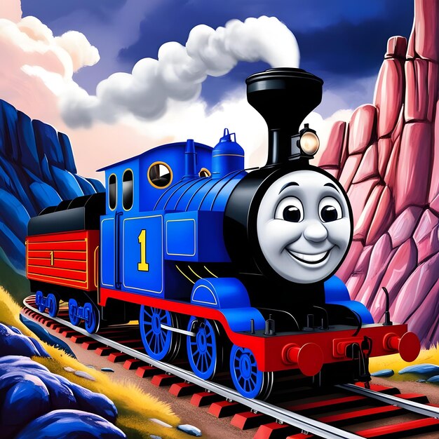 un tren azul con el número 1 en el frente