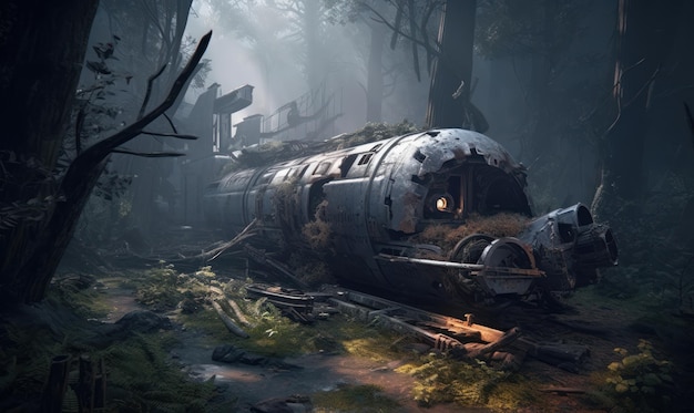 Un tren en el bosque con la palabra muerto en el frente.